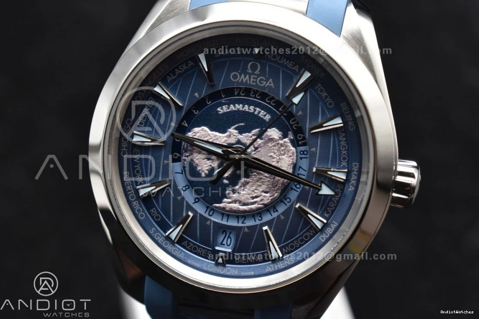 Edition Blue Best Terra Worldtimer Summer GMT A8938 43mm Rubber 511 Clone Comfortable VSF on Aqua Dial Super 1:1 Strap Blue 1101